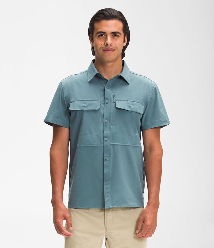 The North Face Mens Shirt Sniktau Short Sleeve Sun 869AEHXZW - Blue